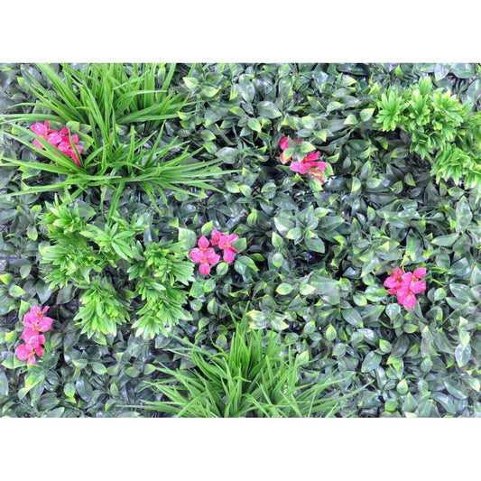 Mur végétal artificiel feuillage et fleur artificielle - décoration murale - 100x100cm vert fuchsia