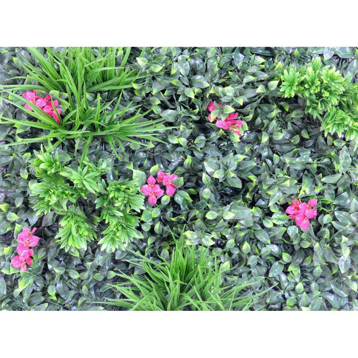 Mur végétal artificiel feuillage et fleur artificielle - décoration murale - 100x100cm vert fuchsia