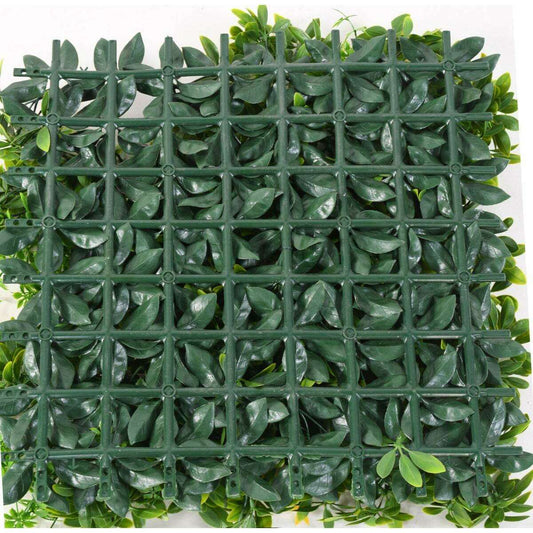 Mur végétal artificiel plaque de feuillage et fleurs - décoration murale - 50x50cm vert