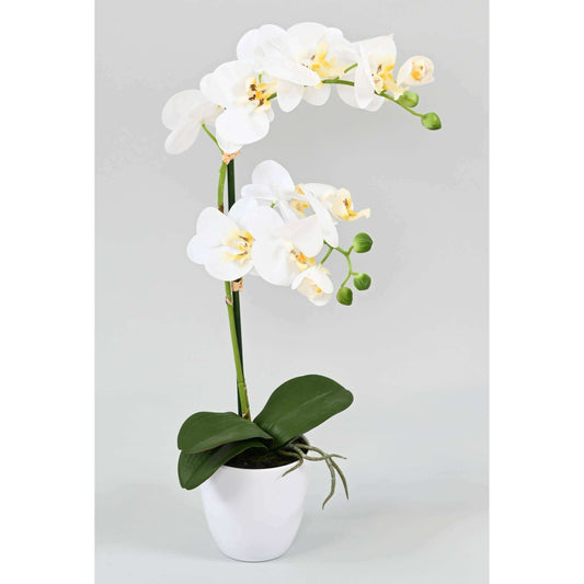 Orchidée Phalaenopsis artificielle en pot blanc - plante d'intérieur - H.55cm