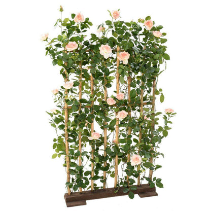 Palissade artificielle Rosier royal - structure en bois naturel - H.160cm rose