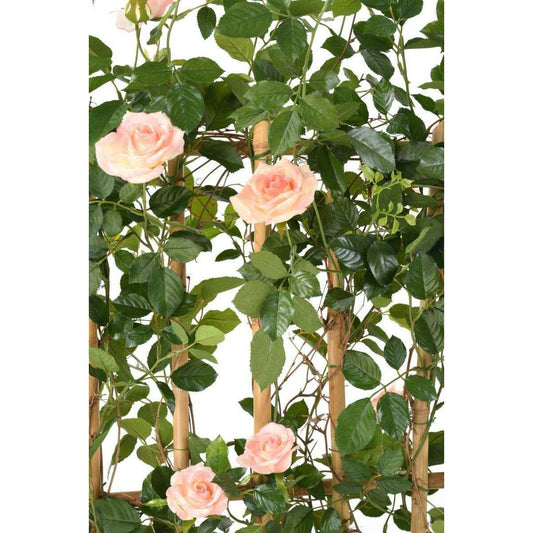 Palissade artificielle Rosier royal - structure en bois naturel - H.160cm rose