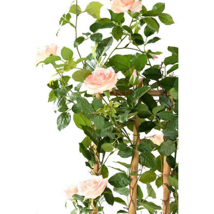 Palissade artificielle Rosier royal - structure en bois naturel - H.160cm rose