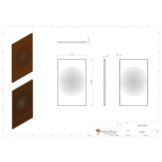 Panneau Acier Corten décors Abstrait 3 - jardin terrasse - H.180x110cm rouille