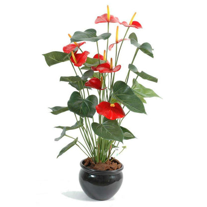 Plante artificielle fleurie Anthurium en pot - décoration d'intérieur - H.75cm rouge