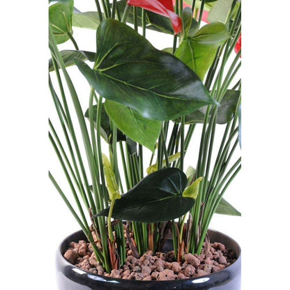 Plante artificielle fleurie Anthurium en pot - décoration d'intérieur - H.78cm rouge