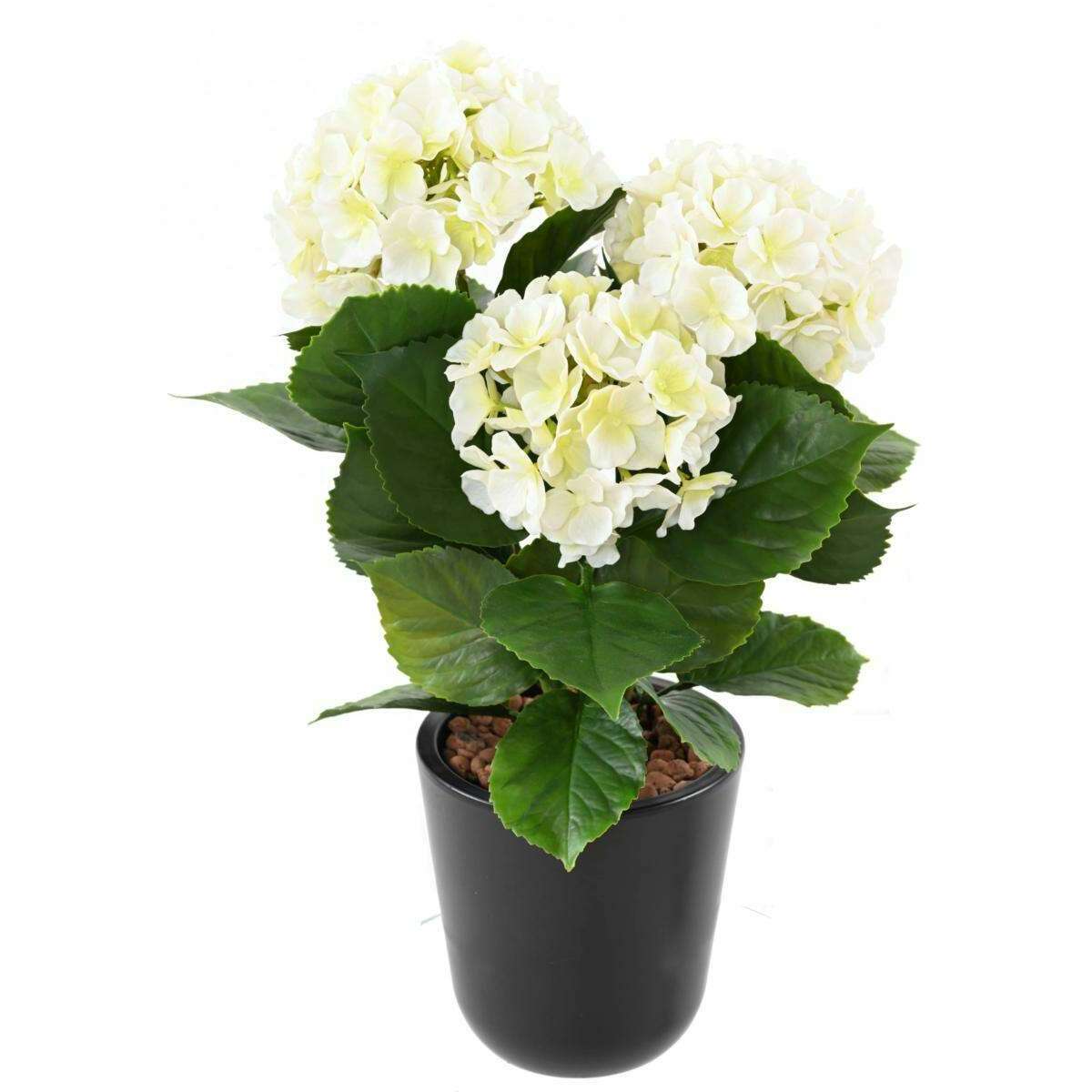 Plante artificielle fleurie Hortensia 3 têtes - intérieur extérieur - H.45cm blanc