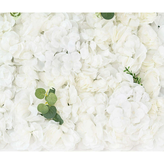 Plaque murale de fleurs artificielles hortensias - décoration d'intérieur - L.60x40cm blanc