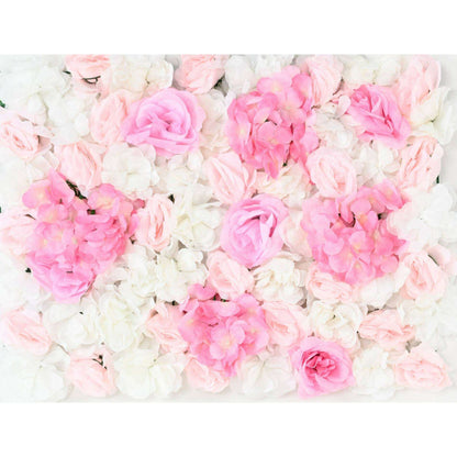 Plaque murale de fleurs artificielles roses et hortensias - décoration d'intérieur - L.60x40cm blanc rose