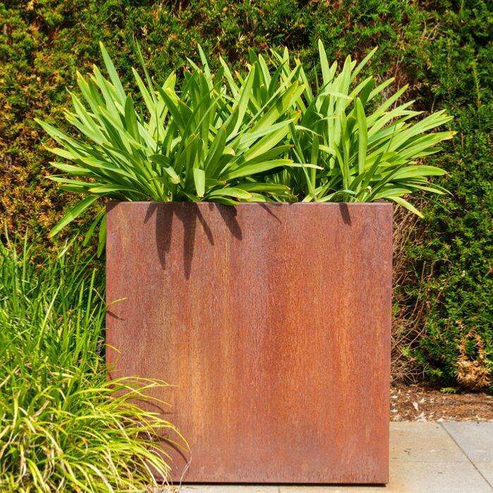 pot de plante exterieur Pot pour fleur bac carré aspect rouillé - intérieur extérieur