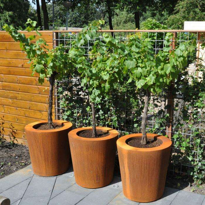 Pot pour fleur bac conique Cado rouillé - extérieur jardin - H.80xØ.100cm Corten