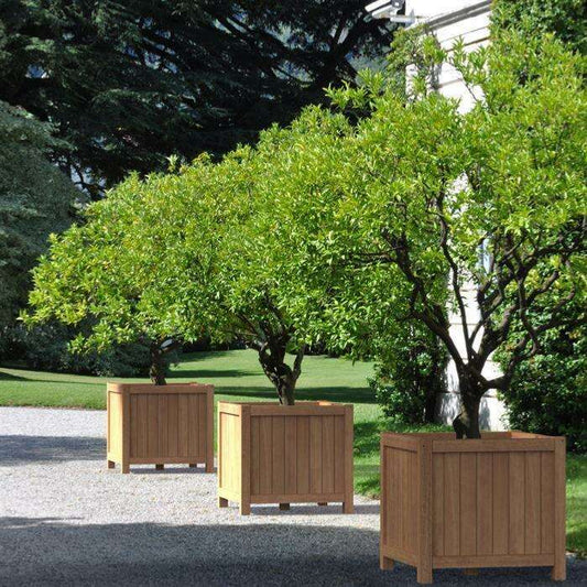 Pot pour fleur bac cube bois exotique Valencia - extérieur jardin - H.70cm