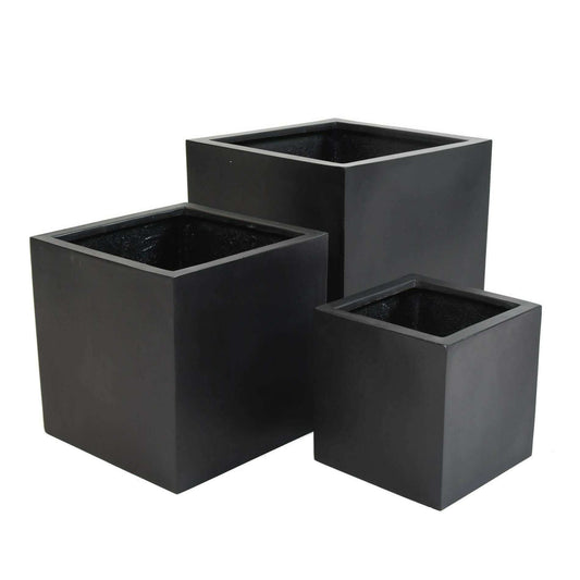Pot pour fleur bac cube intérieur/extérieur H.30cm noir Fiberstone
