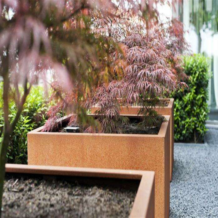 Pot pour fleur bac cube rouill - extrieur jardin - H.70cm Corten