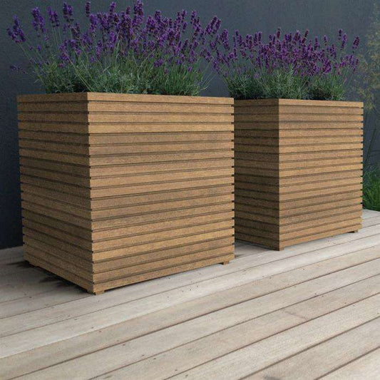 Pot pour fleur jardinière en bois exotique Malaga - extérieur jardin - L.200xH.60cm