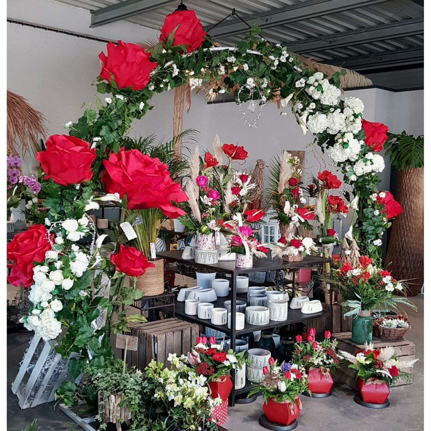 Rose artificielle géante Henriette - décoration d'intérieur - H.108cm Ø.28cm rouge