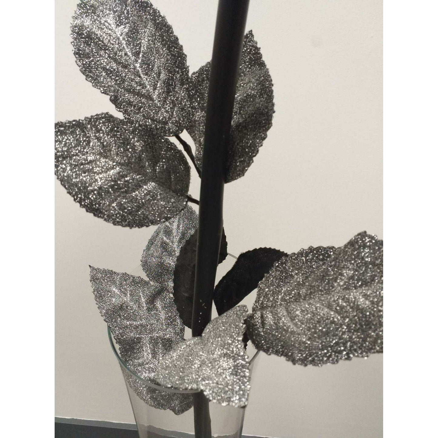 Rose artificielle géante noir pailleté - décoration d'intérieur - H108xØ.28cm