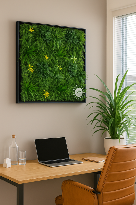 Tableau végétal artificiel encadré - décoration murale - 100 x 100 cm vert et jaune