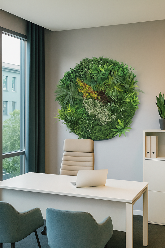 Tableau végétal artificiel rond Fougères - décoration murale - 100cm de diamètre vert